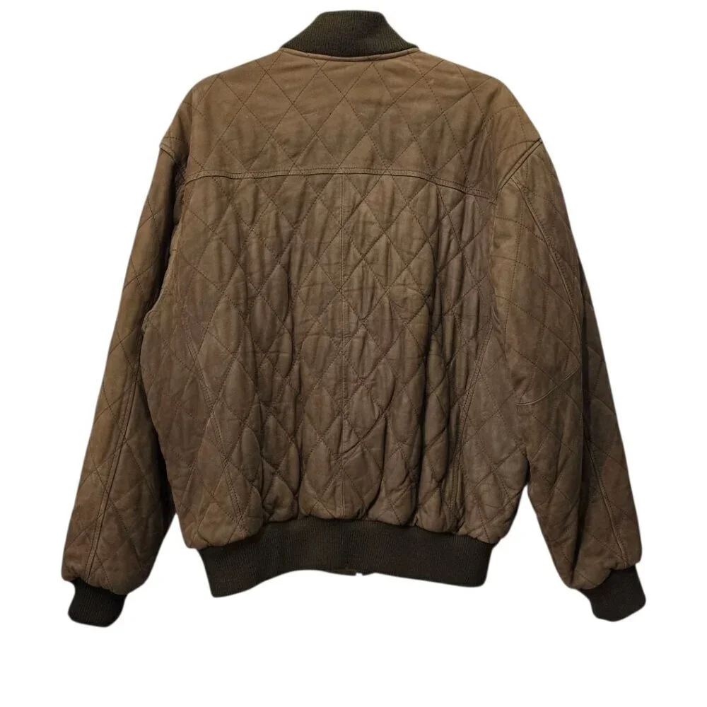 John Ashford Men's Vintage Leather Quilted Aviator Bomber Jacket